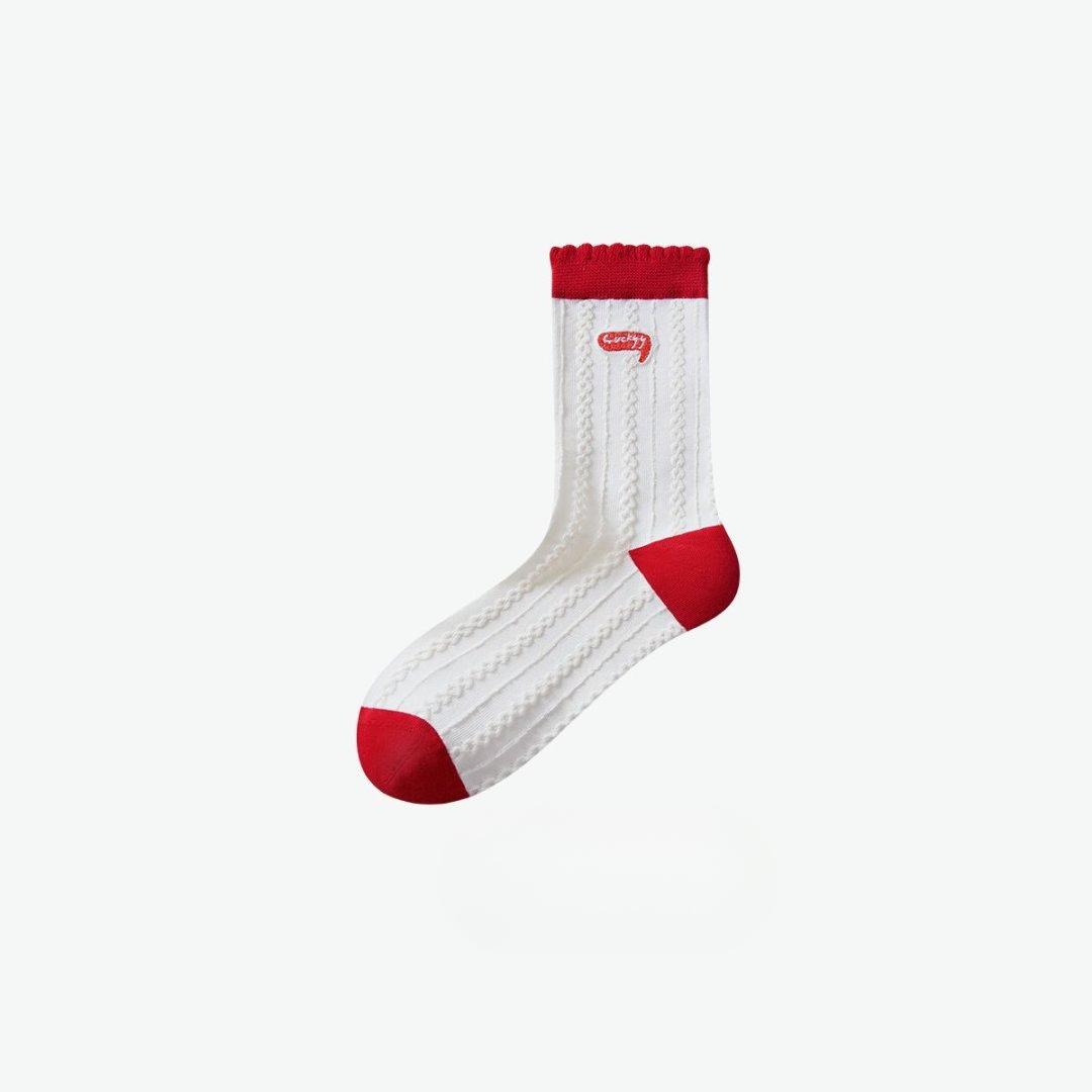 

Lady Autumn and Winter New Year s Wedding Year Embroidered Lace Red Medium Tube Pile Pile Cotton Socks 1 pair