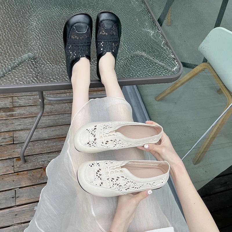 Mode Damen Mesh Casual Flache Sandalen 2024 Sommer Neu Mode Atmungsaktiv Bequem Weich Bootsschuhe Designer