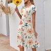 Women's Casual Fashion Round Neck Printed Short Sleeve Pocket Dress
