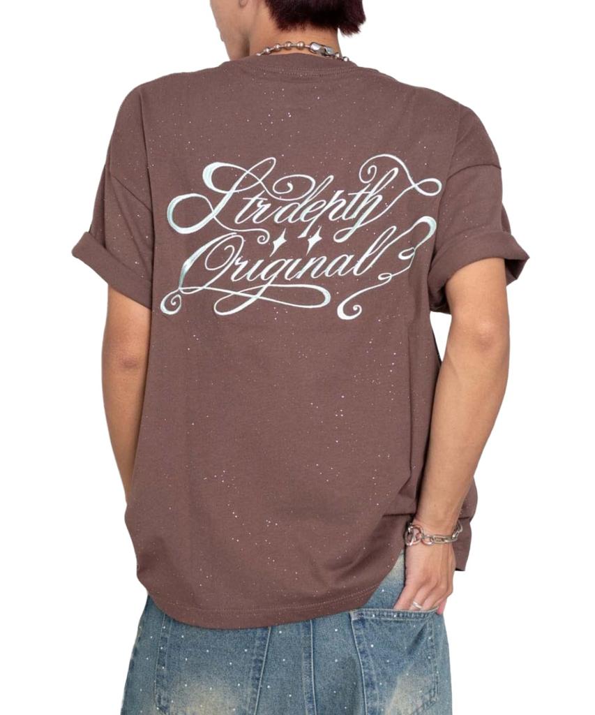 WEGO Men's Short Sleeve T-Shirt, Lamé Graphic Tee, Summer Casual Top, Brown, Size M