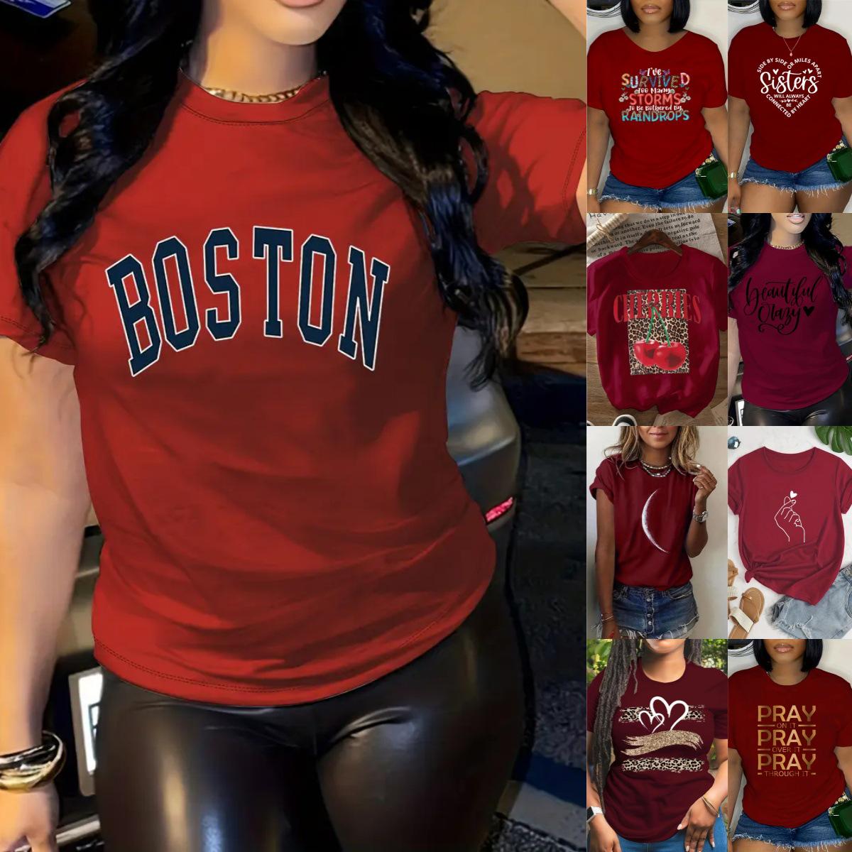 

Women s Short-Sleeved Christmas Round Neck Top - Free Cross-Border Shipping Large