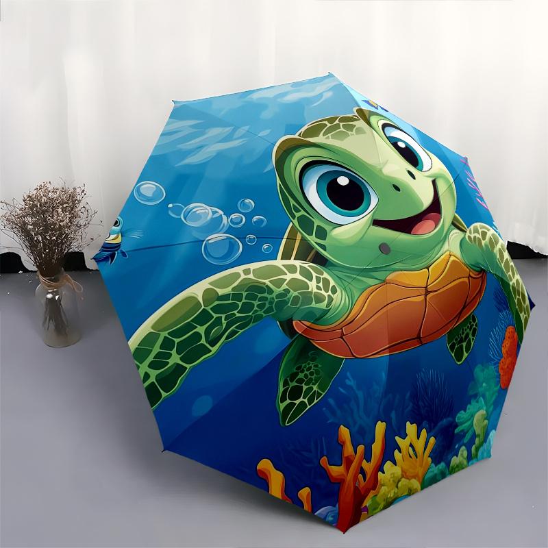 Sea turtle, Coral reef Automatic Folding Umbrella 8 Ribs, Durable Iron Frame, Bright Color Pattern Compact Travel Umbrella, Suitable for Ou