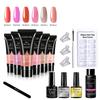 No-Wipe Extension Gel Kit with Nail Forms, Quick Soak-Off Builder Gel for Crystal Nail Extensions, Strong Flexible Clear Gel 30ml