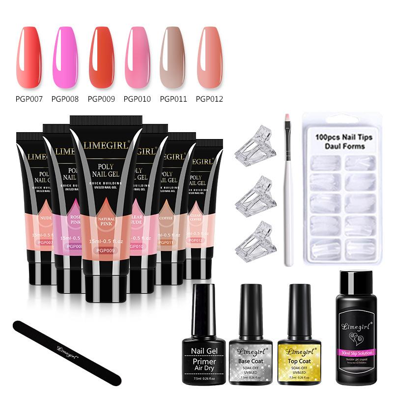 No-Wipe Extension Gel Kit with Nail Forms, Quick Soak-Off Builder Gel for Crystal Nail Extensions, Strong Flexible Clear Gel 30ml