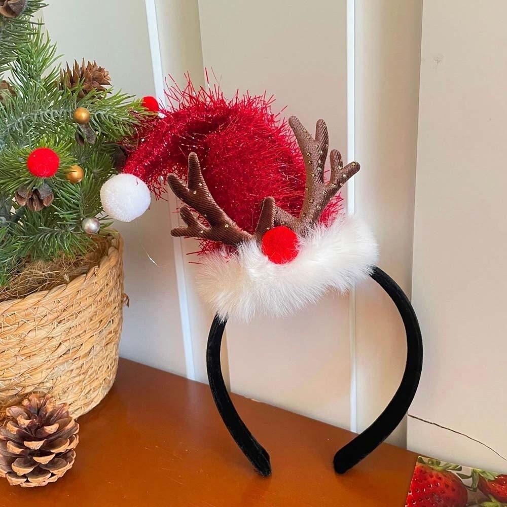 Shiny Sequin Christmas Headband Bright Red Forest Green Xmas Tree Headpiece Plush Decor Elastic Band Santa Hat Hairband