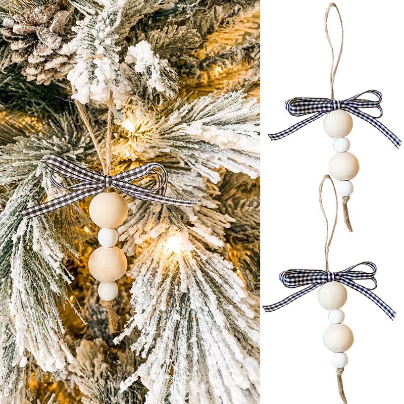 Christmas Christmas Ornaments Plaid Ribbon Wooden Beads Minimalist Style Bag Pendant Farm Style 15cm