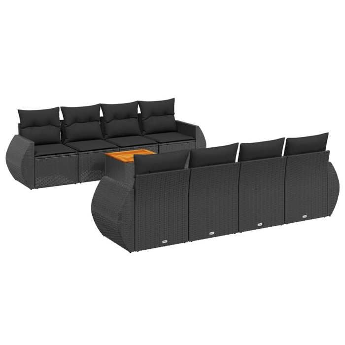 VidaXL Garden Lounge Set with Cushions 9 Pcs, Patio Sofas, Patio Furniture Set, Outdoor Furniture, Black 3224921