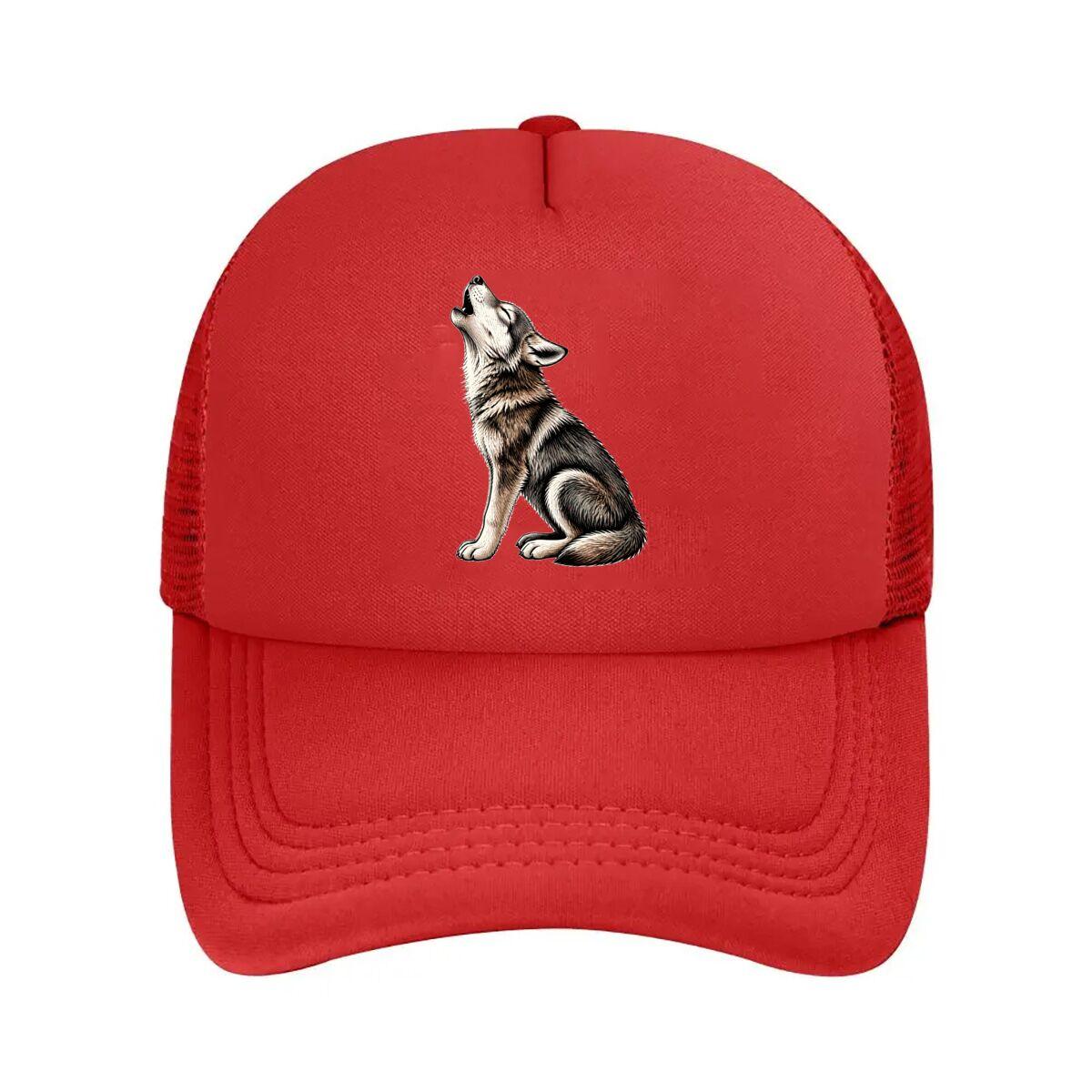 Rustic Howling Wolf Line Art Mesh Baseball Cap Hip Hop Adjustable