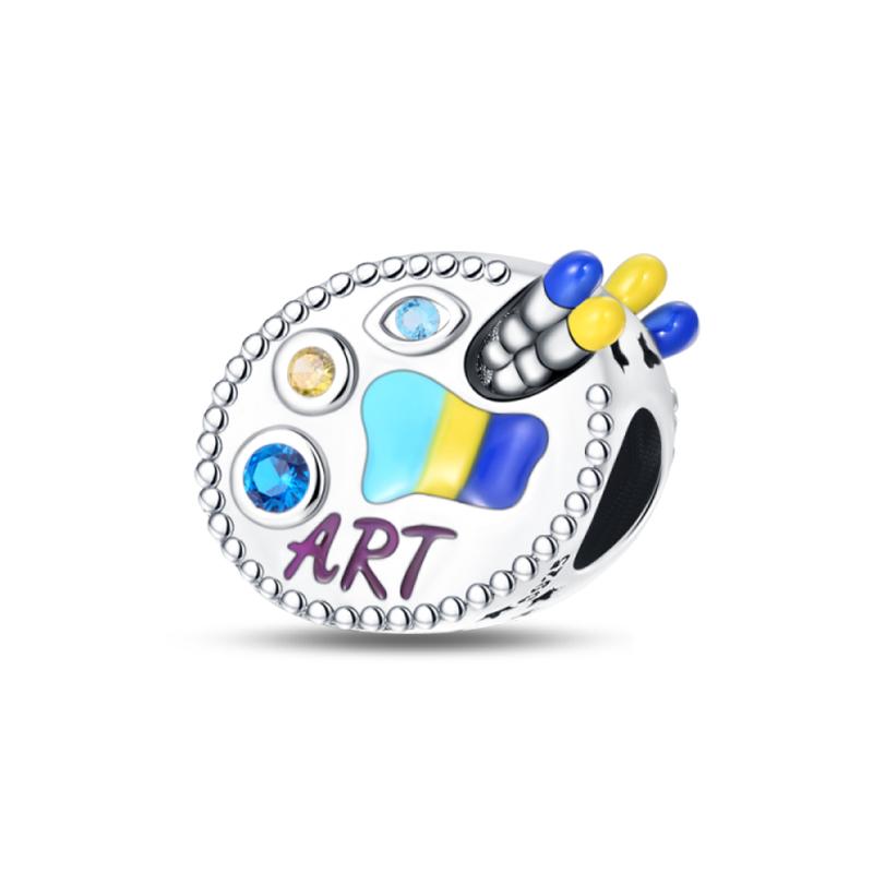 Copper Colorful Art Brush Palette Sunflower Painting Charms Beads Fit Qikaola Original Bracelets Diy Birthday Jewelry