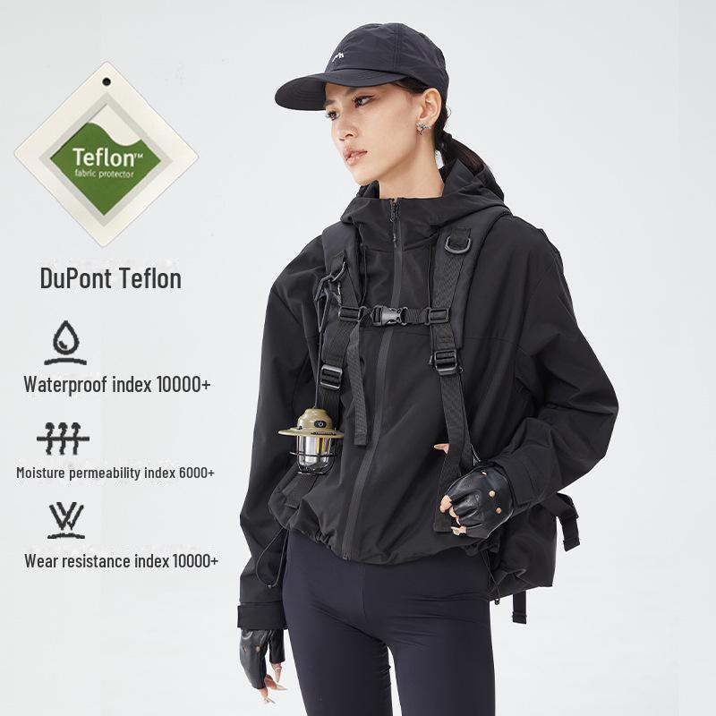 Dupont Damen Three-Proof wasserdichte, atmungsaktive Windjacke zum Radfahren und Wandern – kurz, locker, leicht zum Bergsteigen