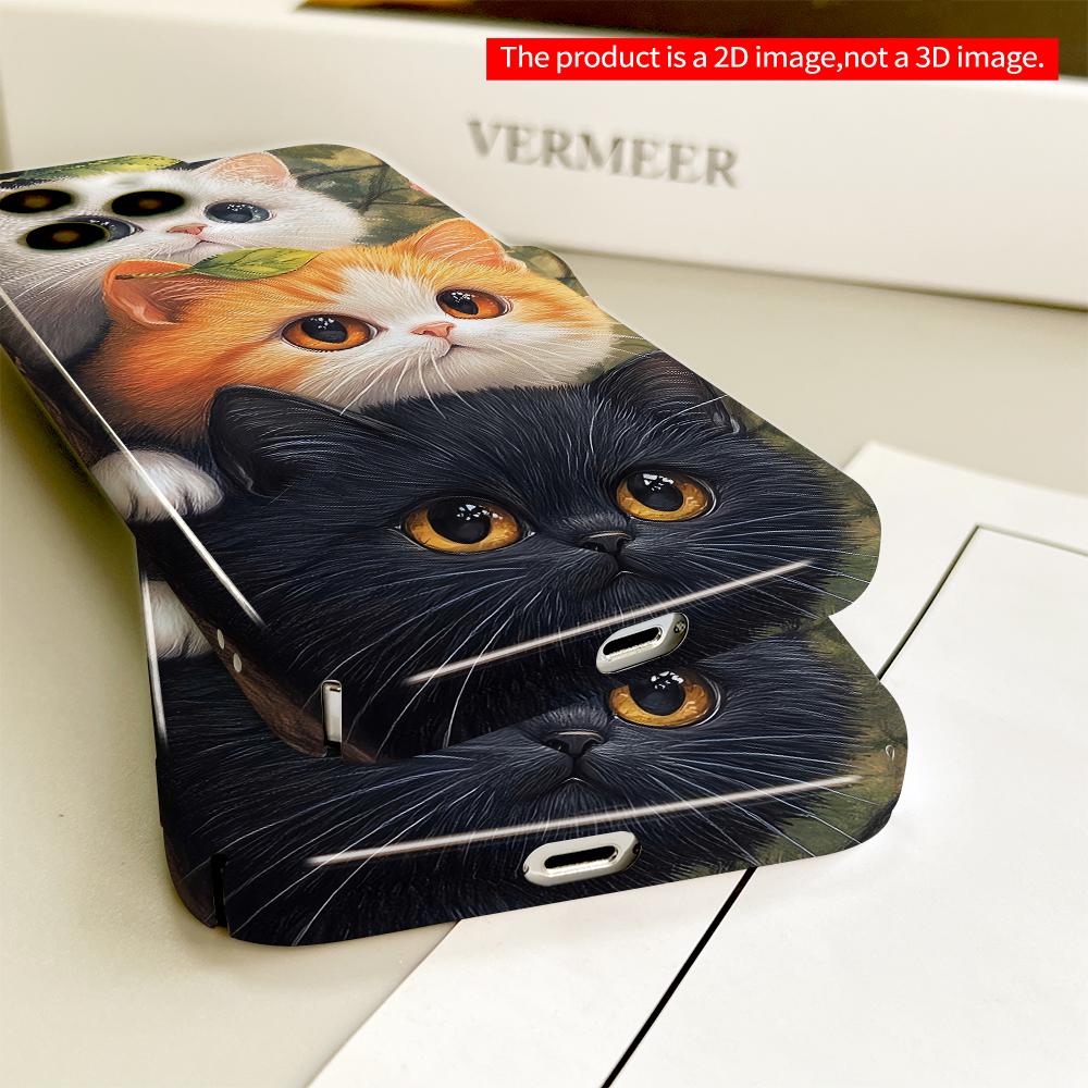 2DFlat Adorable Trio Cats in Garden Scene All inclusive film hard phone case, compatible with iPhone 18 Pro Max 17 16 15 14 13 12 11