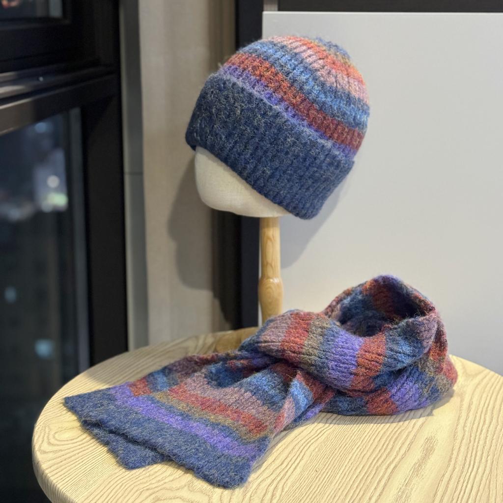 Korean Style Solid Color High End Knitted Hat for Women Autumn and Winter Thickened Warm Atmosphere Scarf Set Versatile Woolen Hat