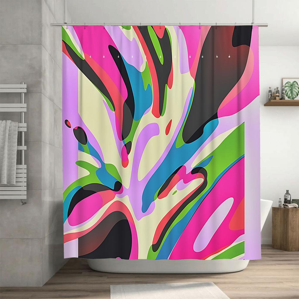 Abstract Colorful Shower Curtain for Bathroom Home Decor - Vibrant Artistic Design Waterproof Bath Mat Complimentary hook