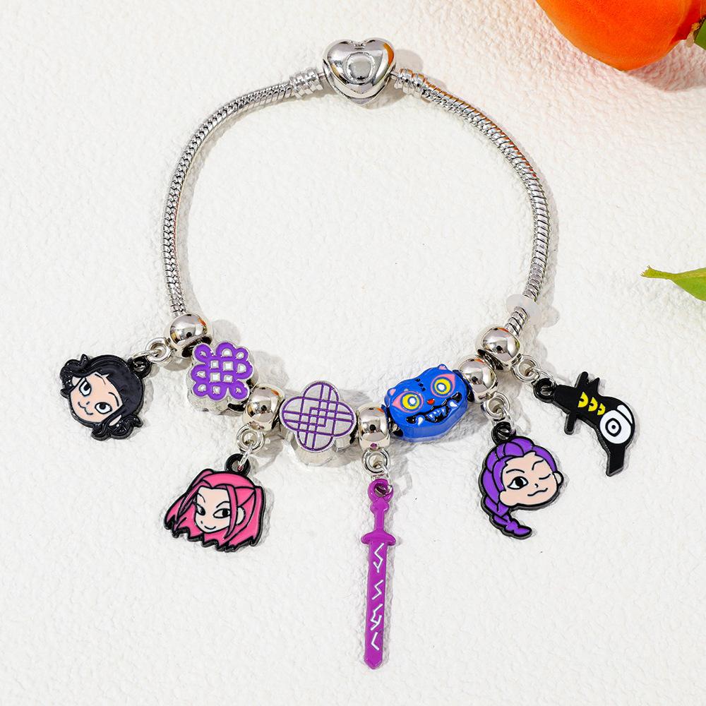 Bestselling Cartoon Anime K-POP Demon Hunter Group Bracelet, Fashion DIY Beaded Alloy Enamel Anime Peripheral Jewelry