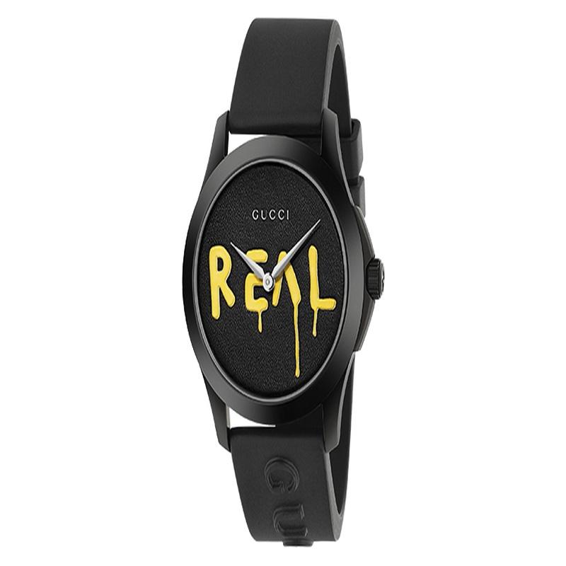 GUCCI G-Timeless series watch, quartz movement, rubber strap, black dial, same for men and women, fashionable classic, 50 meters waterproof YA1264017