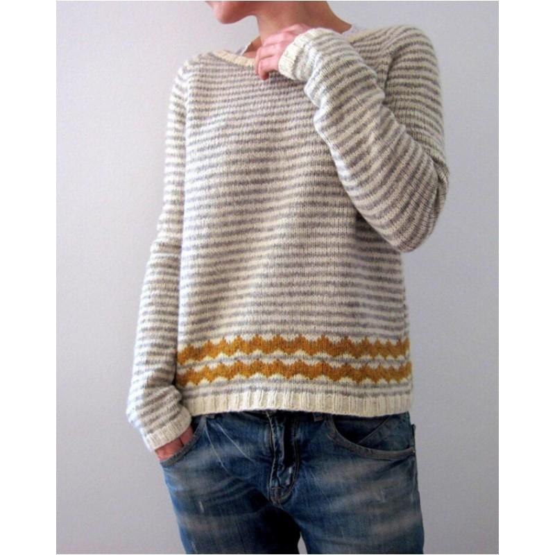 Women's Loose Pullover Knit Sweater Long Sleeve Round Neck Color Blocking Sweater