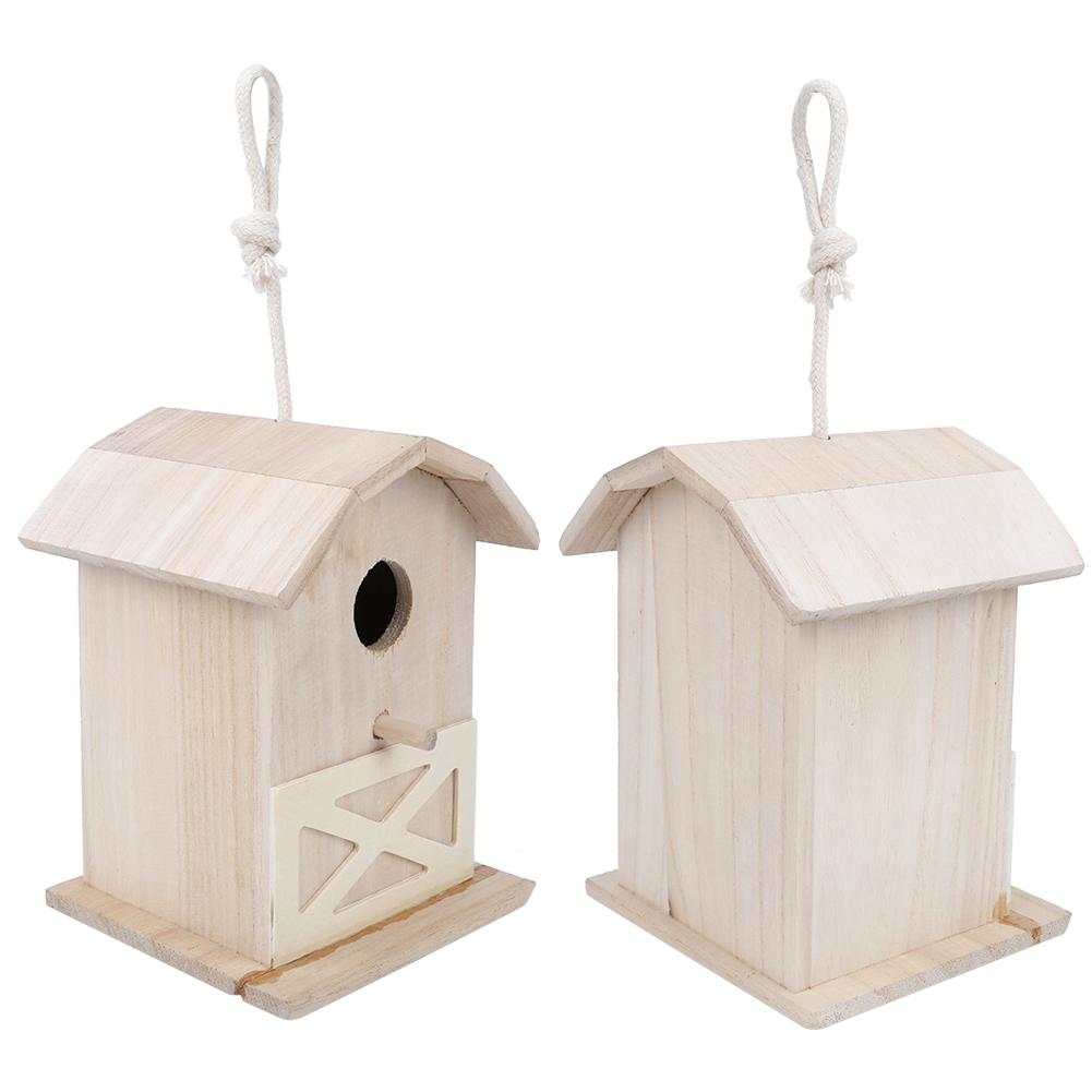 Mini Outdoor Wooden Bird House Nesting Cage Accessory for Garden Patio Decoration Ornament