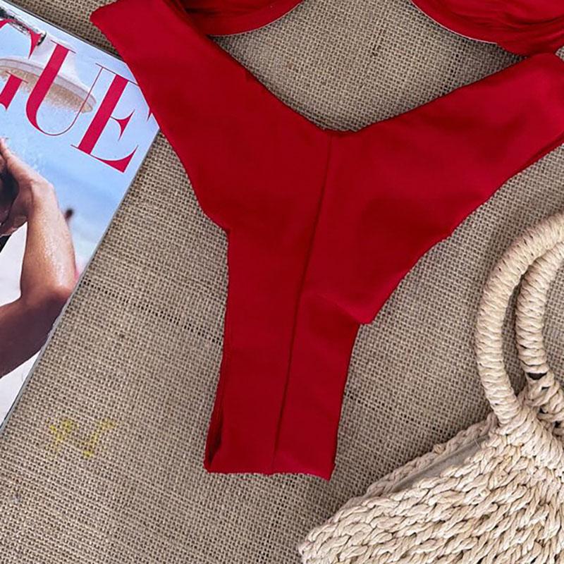 New Solid Color Steel Holder Sun Bikini Set Split Swimsuit Women's Two-piece Low Waist Swimwear