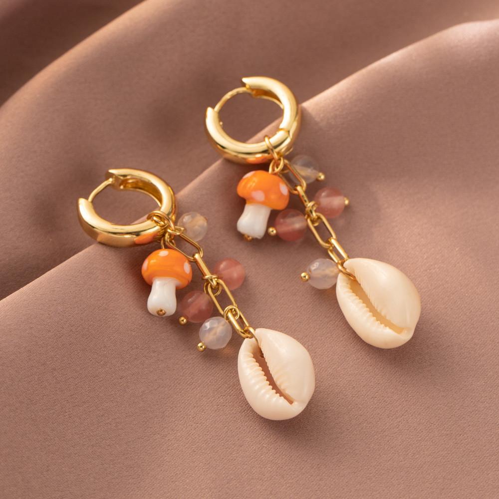 Fashion Forward Gold-plated Shell Mushroom Earrings For Women Street Style