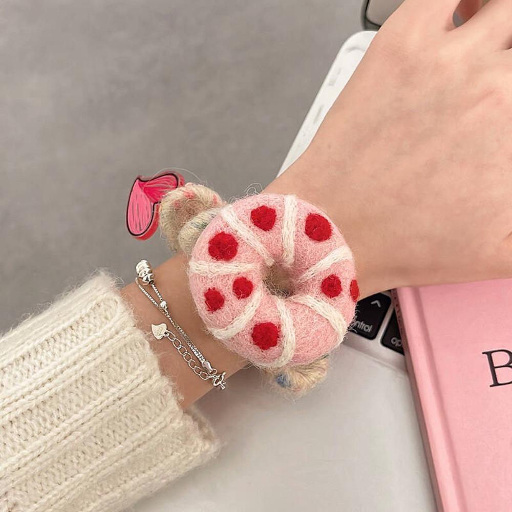 Wool Felt Telephone Line Hair Rope Straight Cookies Ponytail Holder Plush Donut Hair Ring  Daily