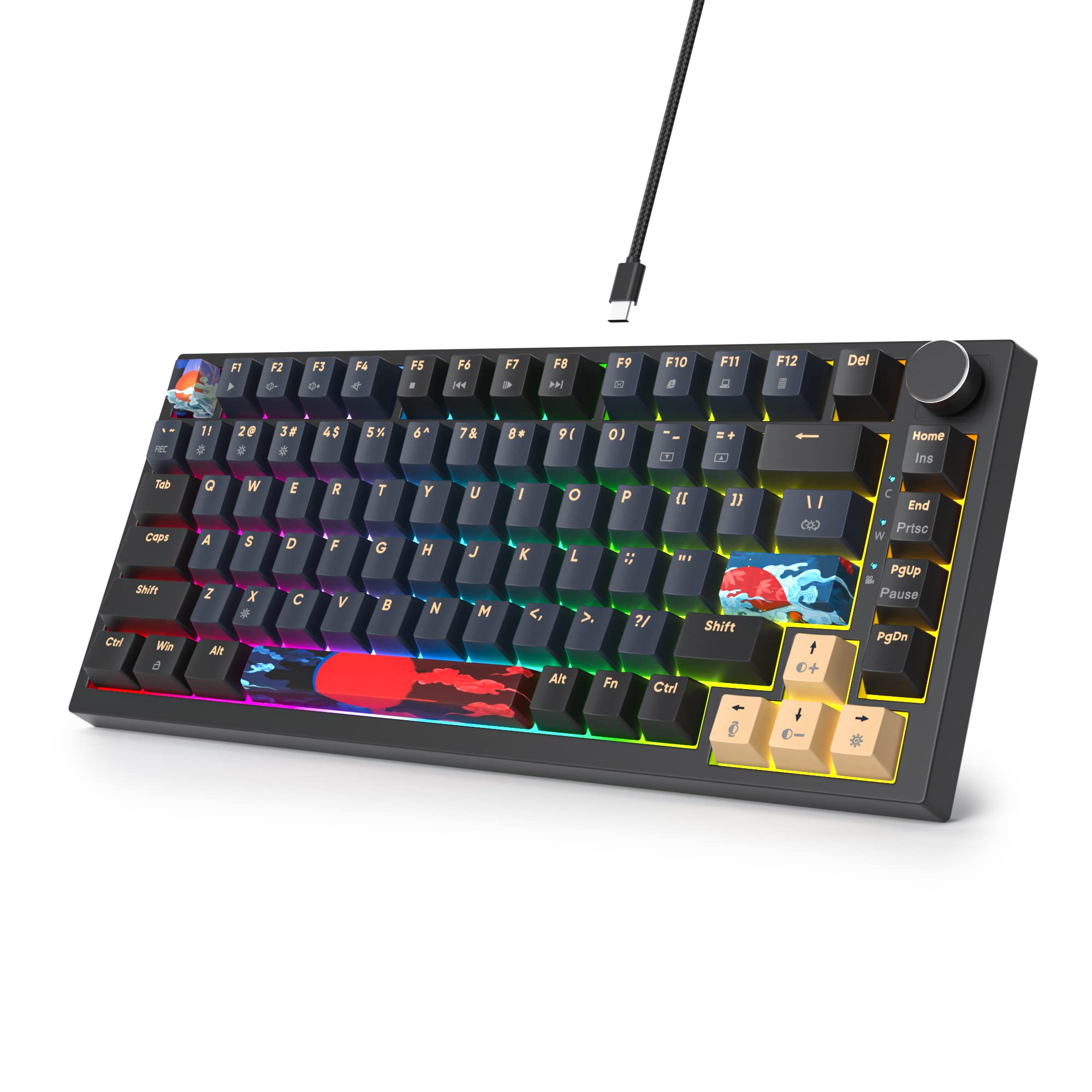 

Wired gasket mechanical hot red RGB 82 keys TKL mechanical NKRO compact US layout gaming volume adjustment knob Blue 75% keyboard, swappable, axis,