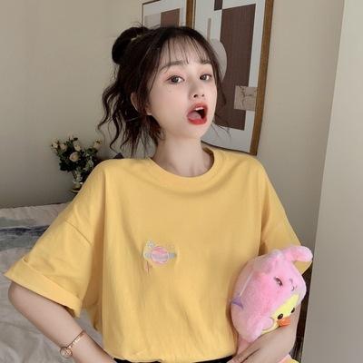 Purple t-shirt women's short-sleeved new summer Japanese gentle Korean chic top loose printing ins tide