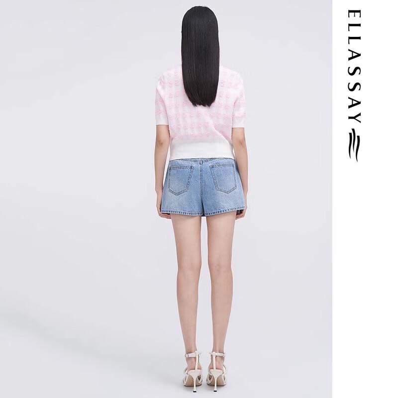 ELLASSAY Women's Sweet Plaid V-Neck Short Sleeve Knit Top