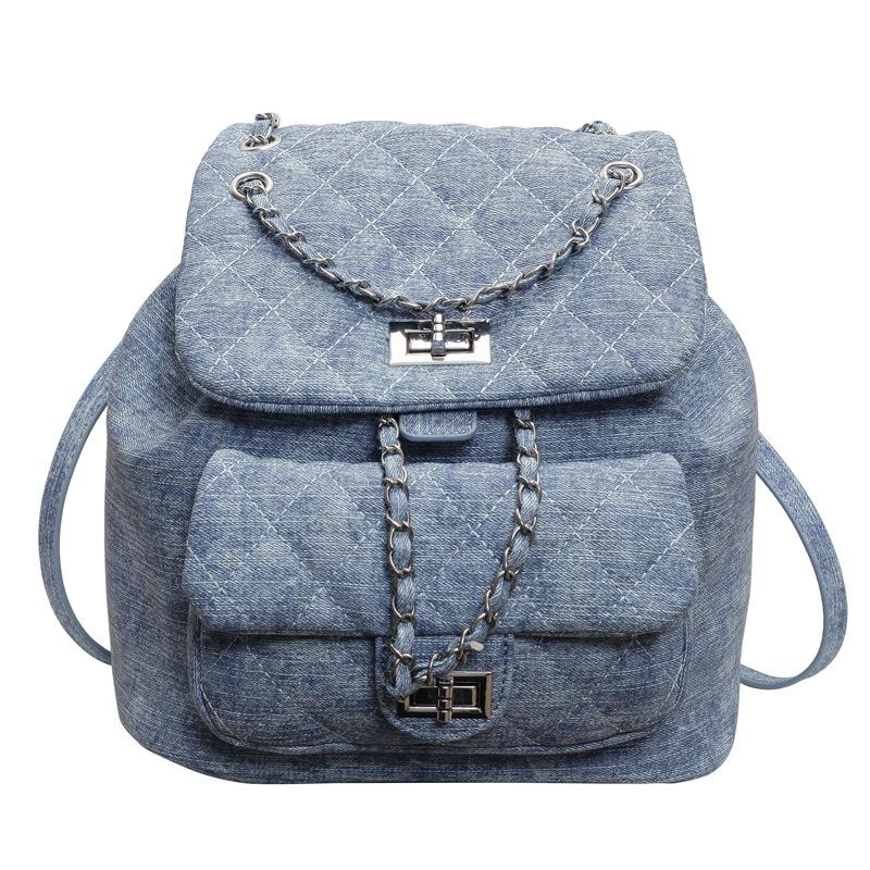 Rhombus embroidered thread women's backpack new trendy summer simple chain backpack student travel small backpack