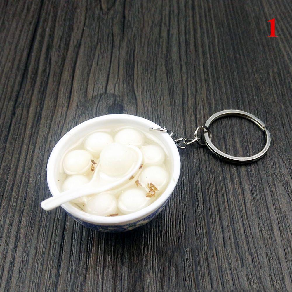 

Bag Pendant Blue And White Porcelain Bowl Simulation Chinese Food Food Keychain Key Ring 1