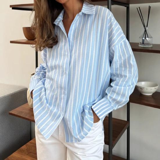Women Shirt Lapel Long Sleeve Single Breasted Shirt Tops Mid-length Loose Fit Casual Tops Work Daily Life Wear