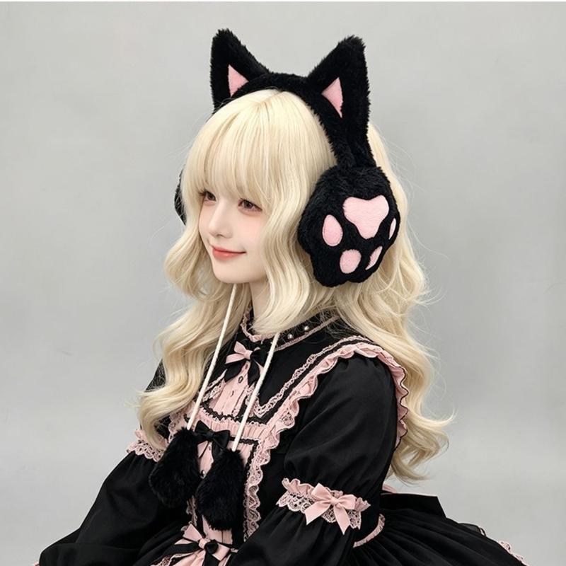 Soft Ear Covers In a Plush Cats Ear Headband with Paws Pad, Decorative Earmuffs for Casual Winter Outdoor, Daily Cold Weather Warmth