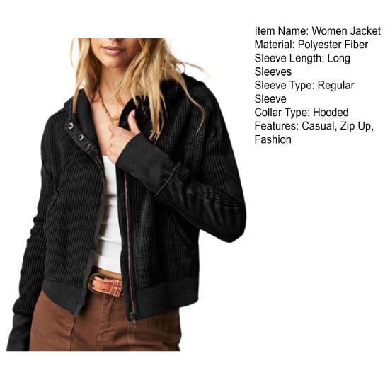 Women's Waffle Knit Hoodie Jacket Zip Up Long Sleeve Cropped Sweatshirts Casual Ribbed Short Jackets with Pockets