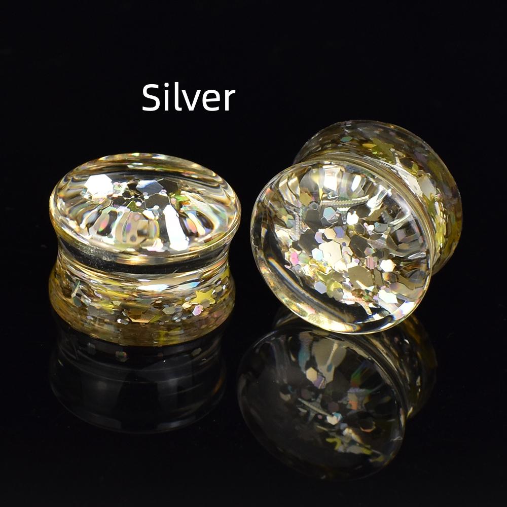 

6-50 мм мерцающие беруши с блестками, манометры и туннели, двойные расклешенные вилки, растягиватель для ушей, расширитель, ювелирные изделия для пирсинга ушей 10mm серебряный