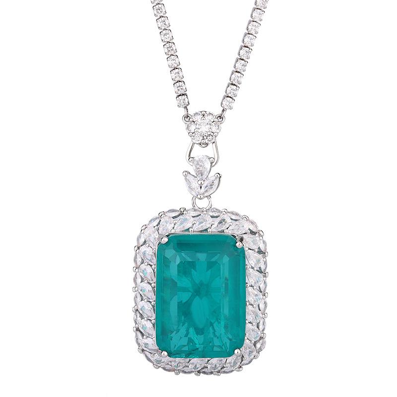 Jewelry Copper Bottom Gold Plated Fashion Imitation Emerald Square 20 * 28 Pendant Necklace