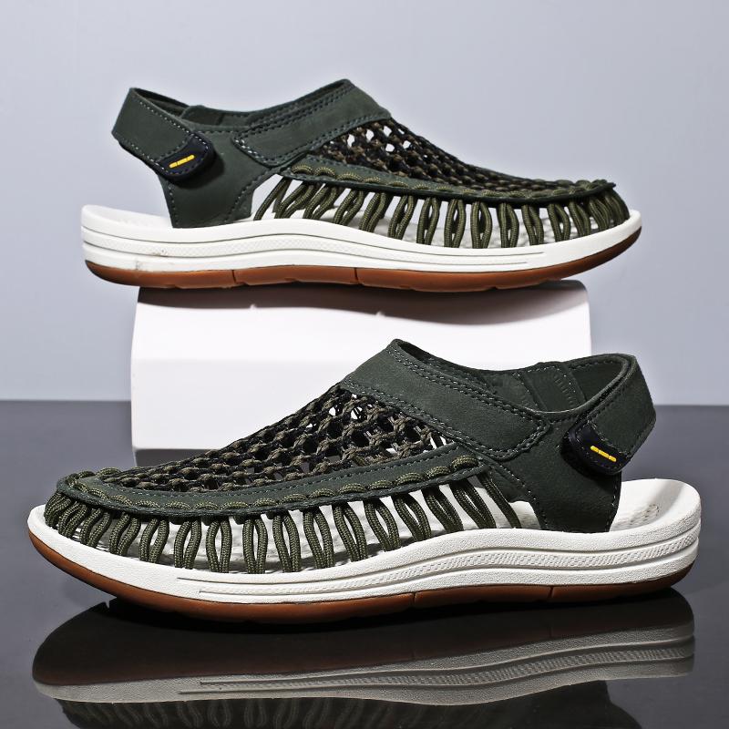 Fashion Handmade Leather Summer Flats Street Style Sandals for Man Fashion Mens Hollow Out Casual Shoes Comfortable Breathable Slippers