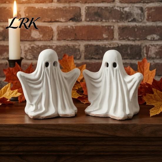 Decorative Fireplace Accents Halloween Ghost Figurine, Spooky Cute Statue, Retro White Small Windowsill Decor Ornament for Home Tabletop Party