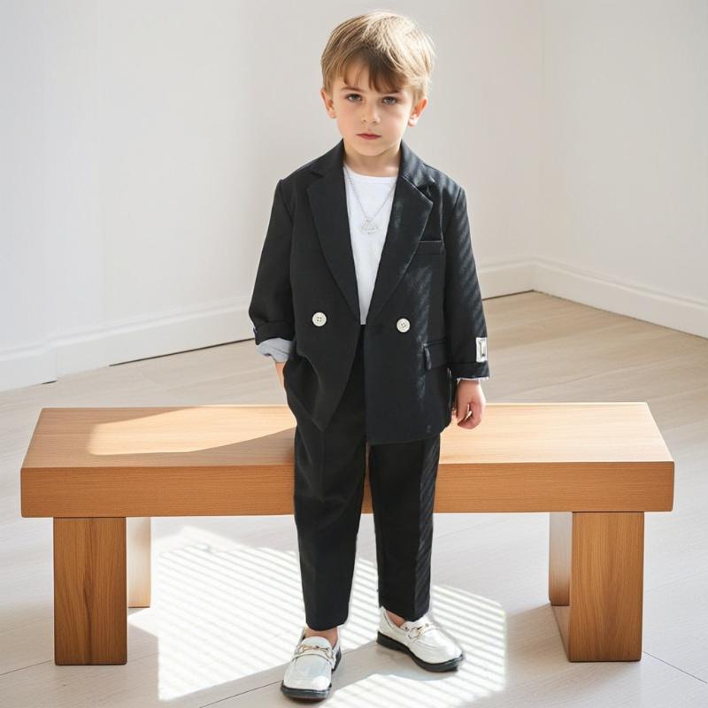 Boys Suit Fashion Design Handsome School Children's Clothes Set Casual Blazers Pants 2pcs Page Boy Wedding Performance Costumes