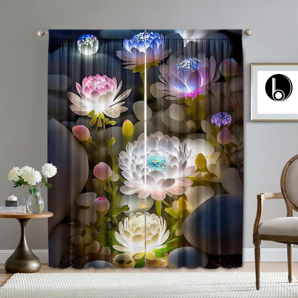 2PC Home Decoration Curtains, Dreamy City Background With Pole Pocket Curtains, Kitchen, Coffee Shop, Living Room, Balcony