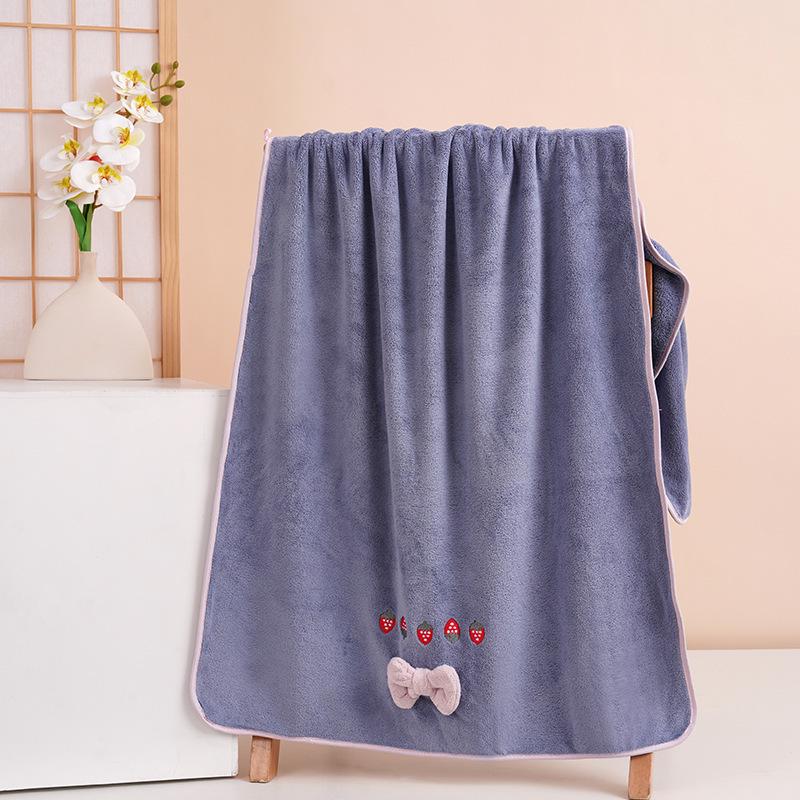 Strawberry Embroidered Bowknot Bath Towels - Coral Fleece Gift Set