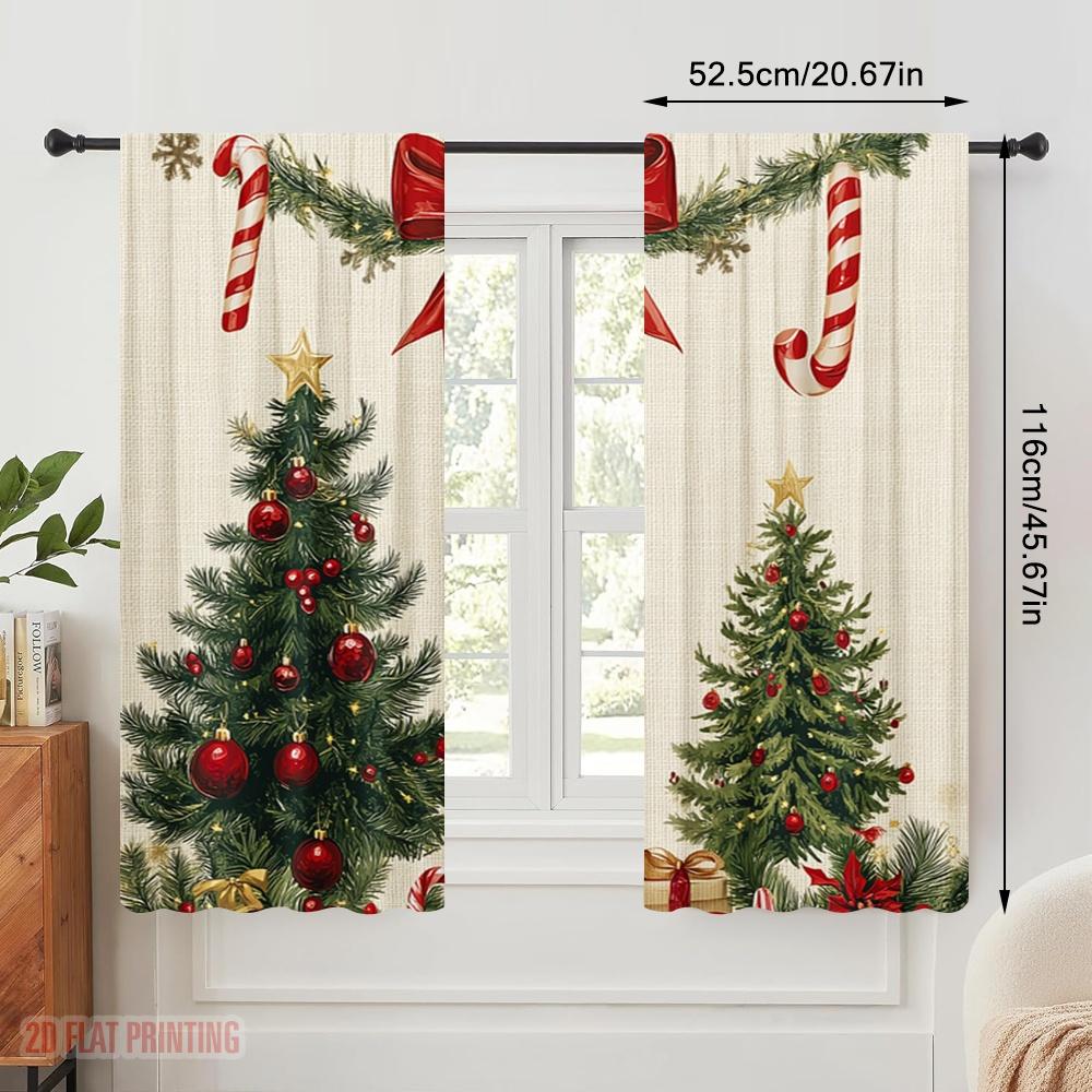 2pcs,2D Plane Printing Curtain Fabric Christmas Decorations Holiday Festive (2) Durable 100% Polyester Fabric (without Rod)