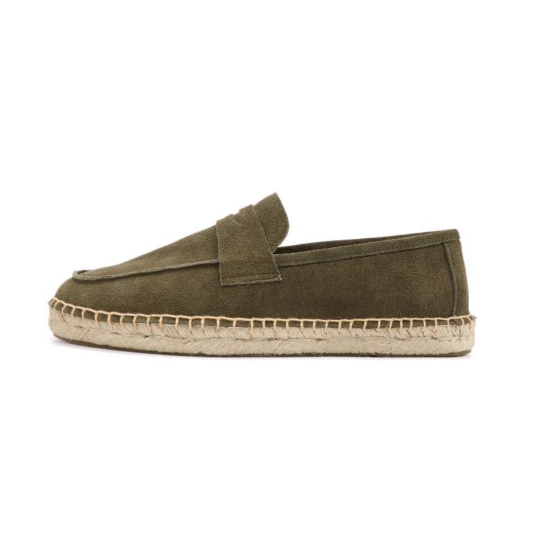 LUXSOLE Men's Jute Espadrilles Slip On Loafers Cow Suede Leather Casual Shoes