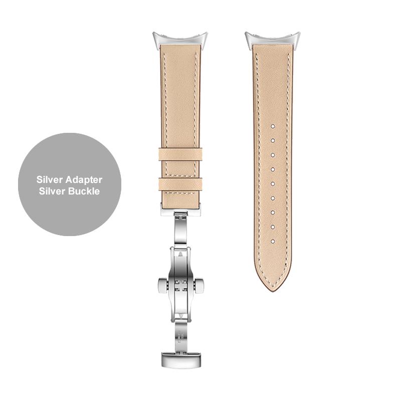 Butterfly buckle Leather Strap For Google Pixel Watch Band Pixel Watch Watchbands Bracelet With adapter (Silver/Black/Rose gold)