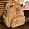 Cartoon Plush Capybara Animal Backpack for Teens Multiple Pockets Student School Bag Zippered Crossbody Shoulder Bag