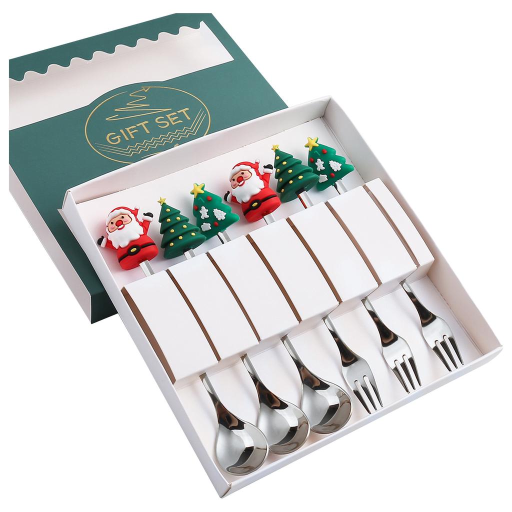 Christmas Themed Cutlery Set Stainless Steel Creative Cartoon Knife Fork Spoon Set Xmas Holiday Creative Gift