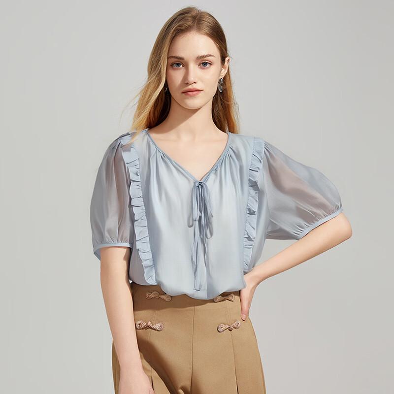 Women s Tencel Ruffle Short-Sleeved Shirt S
