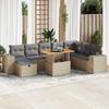 VidaXL Garden Lounge Set with Cushions 9 Pcs Beige Wicker Acacia, Outdoor Sofa Set, Garden Lounge, 3328102