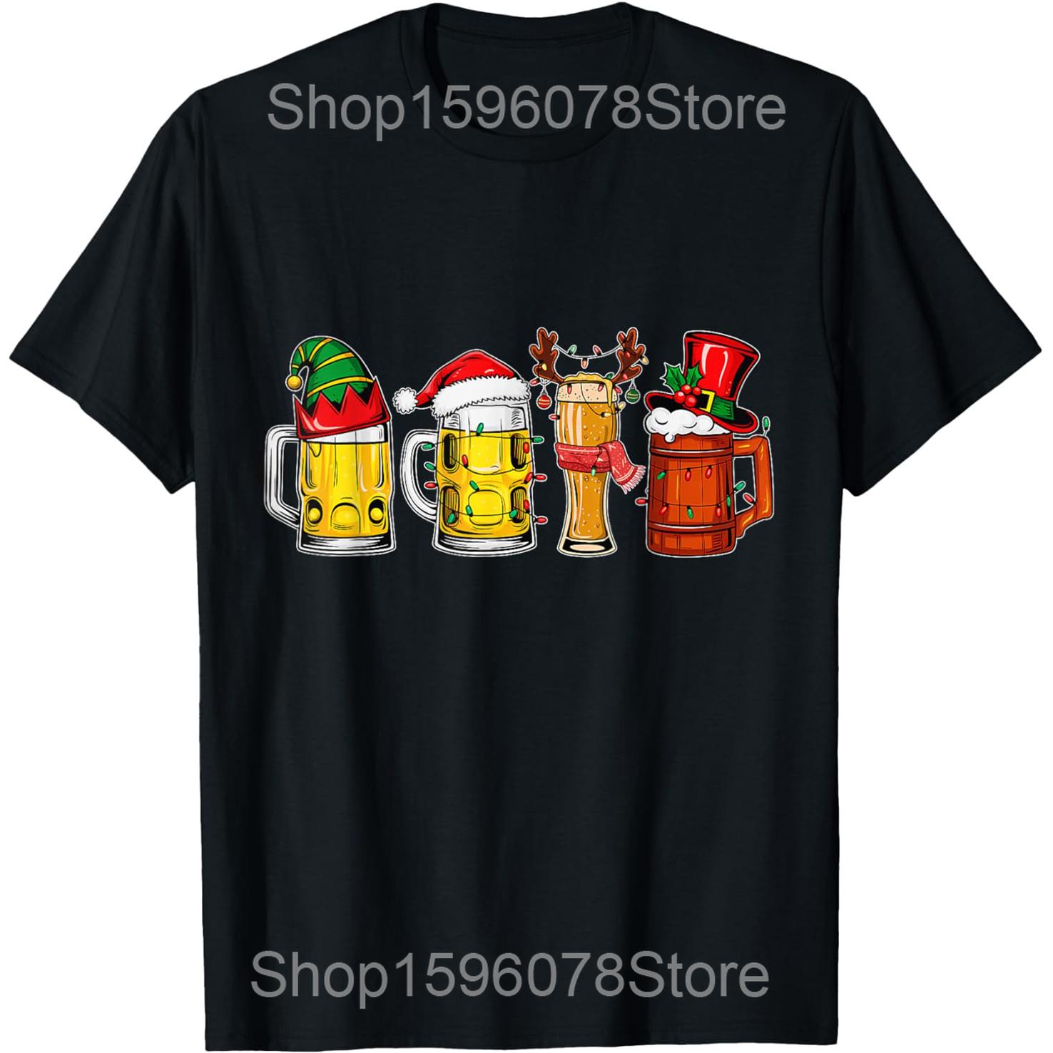

Смешные Рождественские Футболки Санта Пиво Рождественские Огни Мужские Хлопок Юмор Уличная Одежда Футболка с Коротким Рукавом Унисекс Свободная Одежда XL