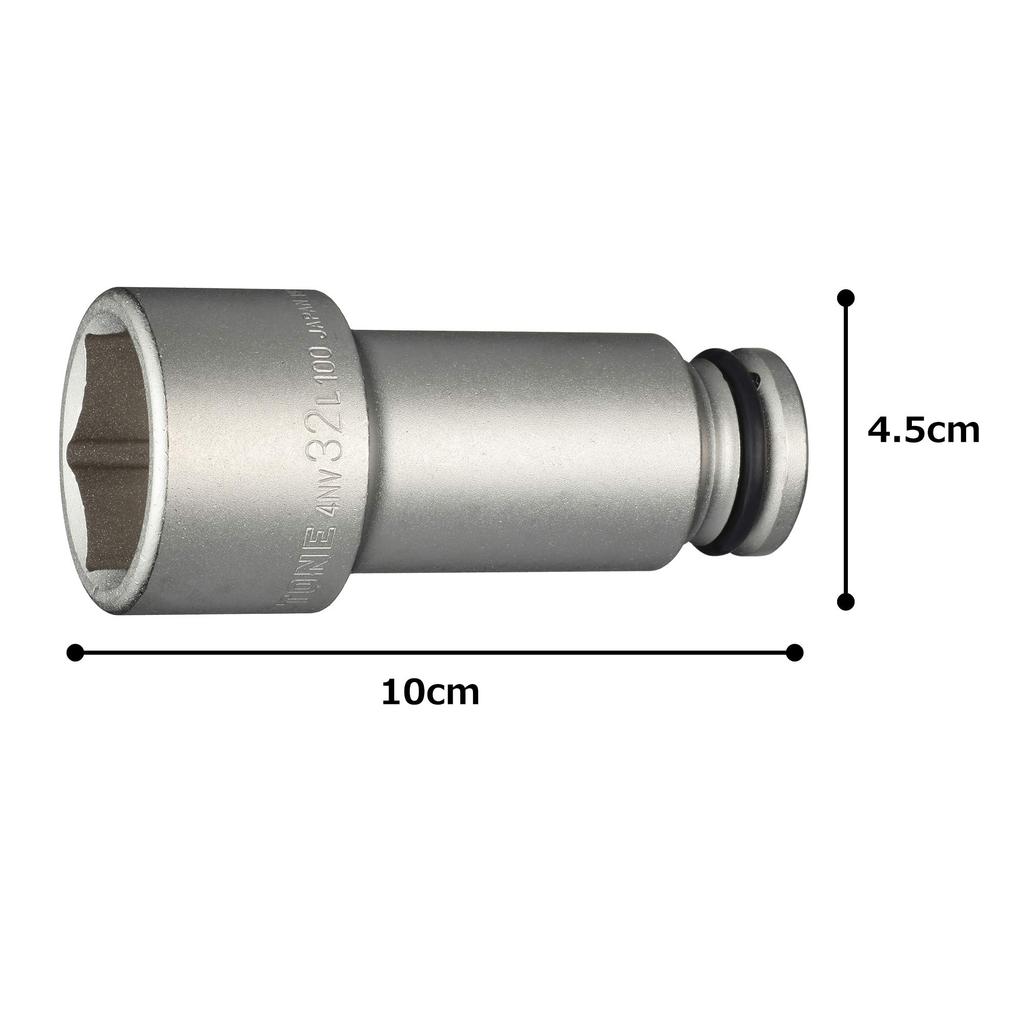 TONE Impact Extra 32mm Hex Size HP4NV-32L100 Socket, Long, 12.7mm (1/2") Drive,