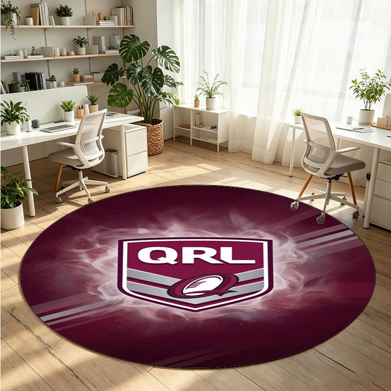 Queensland Maroons Printed Round Crystal Velvet Rug Soft Non Slip Floor Carpet For Bedroom Holiday Gift