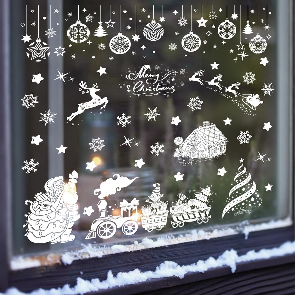 Window Pvc Christmas Sticker With Cartoon Santa Balls Santa Claus Decor For
